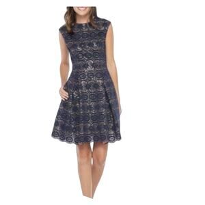 Vince Camuto Elegant Black Scalloped Sequin Lace  Dress, size 10